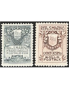 1907 - Stemma, serie n° 47/48. Cat. € 250 (**)