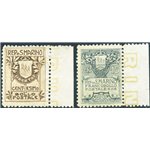 1910 - Stemma fondo giallo, serie n° 49/50 con ottima centratura. Cert.: Bolaffi - Biondi. Cat. € 2.750 (**)
