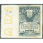 1910 - Stemma 15 c. non dent., formato più grande, bordo di foglio, n° 50a. Cert.: Biondi. Cat. € 1.500+ (**)