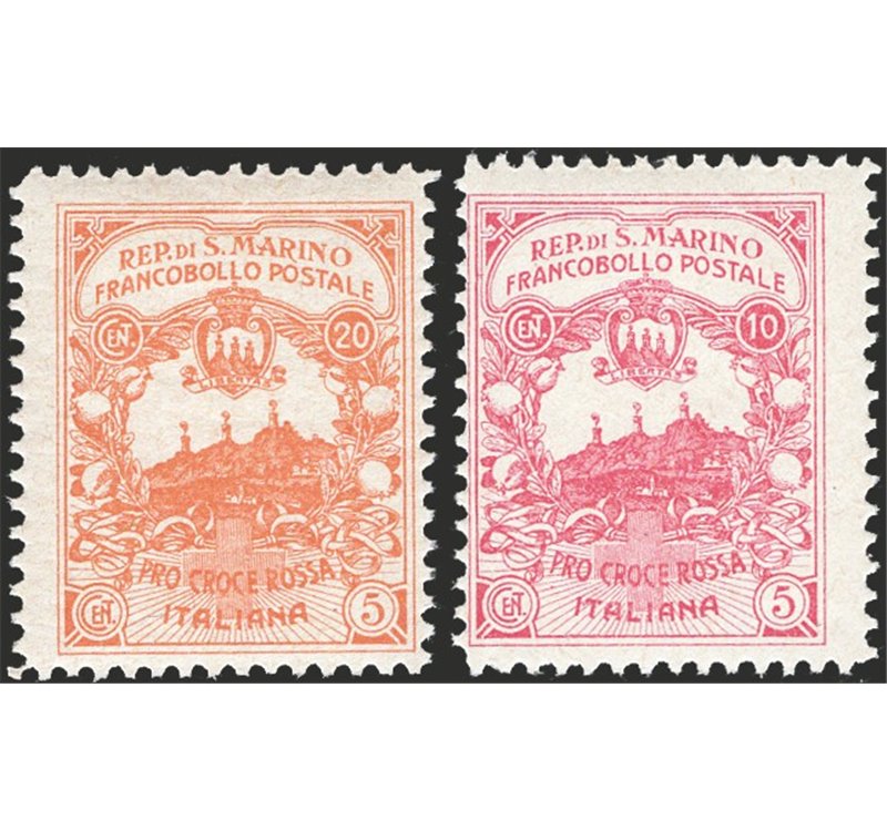 1916 - Pro Croce Rossa non emessa, CEI serie n° 50A/50B. Cert.: IC. Cat. € 1.150 (**)
