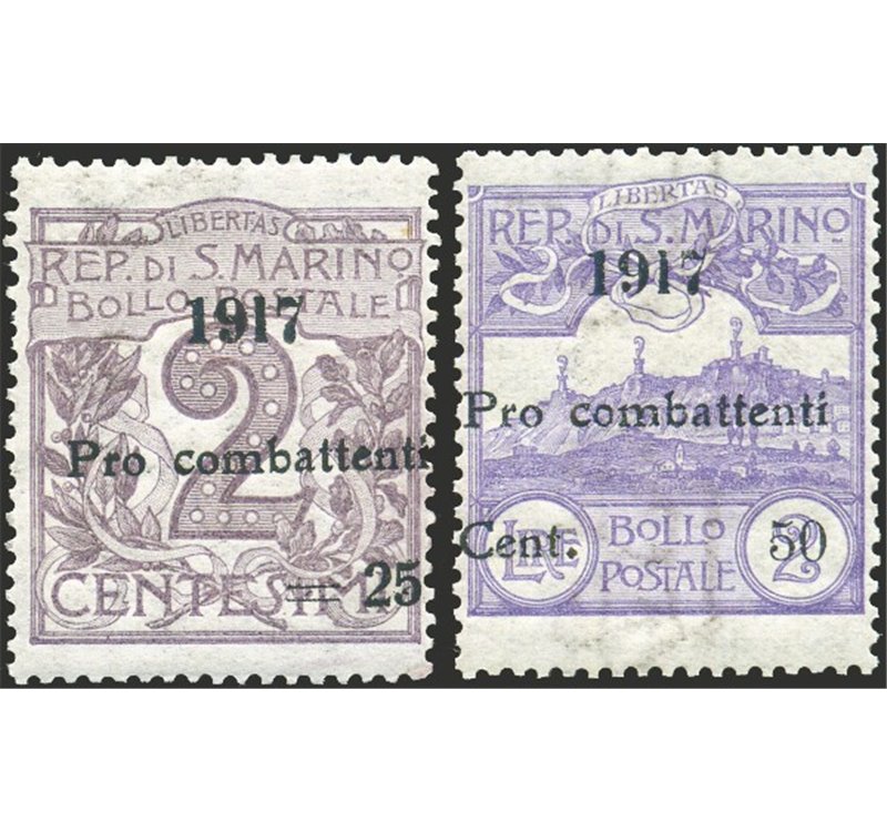 1917 - Pro Combattenti, serie n° 51/52 con ottima centratura. Cert.: Biondi. Cat. € 550 (**)