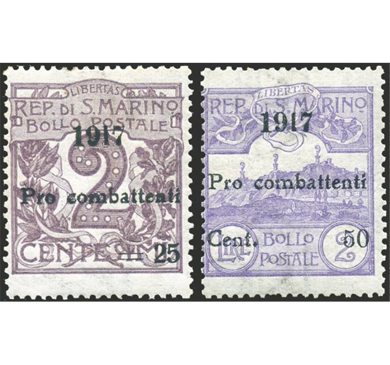 1917 - Pro Combattenti, serie n° 51/52. Cert.: IC. Cert.: Biondi. Cat. € 275 (**)