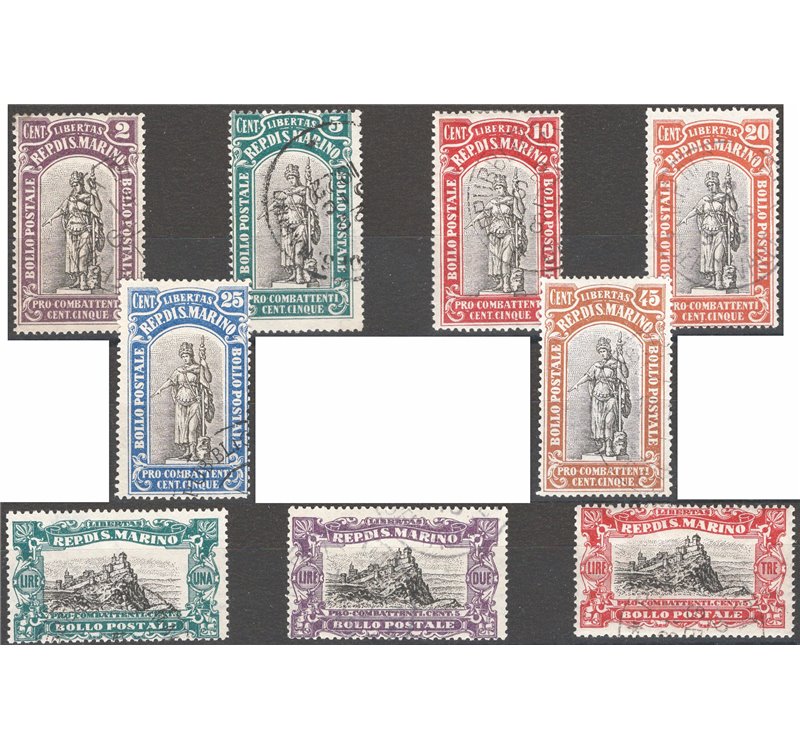 1918 - Pro Combattenti, serie n° 54/62. Cat. € 110 (U)