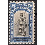 1917 - Pro Combattenti 25 c. oltremare gommato anche al recto con soprast. "3 Novembre 1918", n° 67c. Cat. € 90 (**)