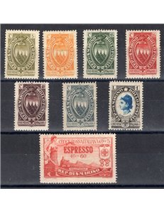 1923 - Pro Croce Rossa, serie n° 90/96 + Ex 4 ottimamente centrata per l'emissione. Cat. € 220 (**)