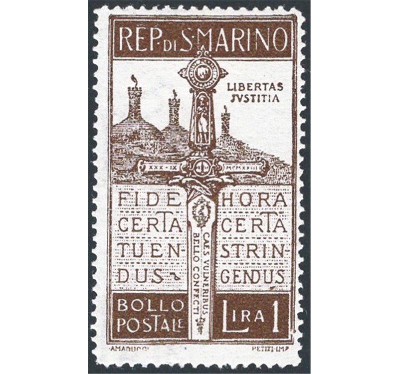 1923 - Pro Volontari 1 £ bruno, serie n° 97. Cat. € 110 (**)