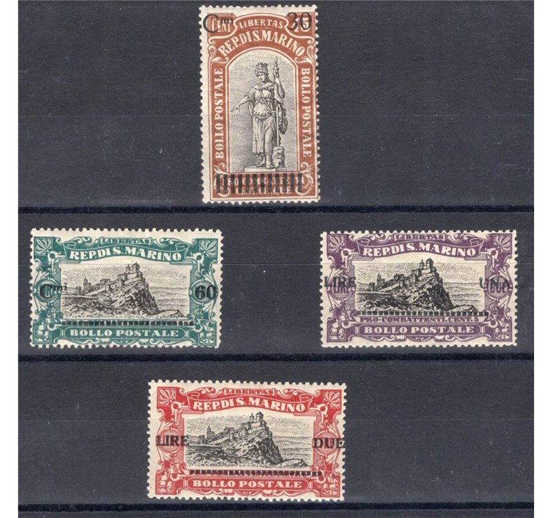 1924 - Pro Combattenti con nuovi valori in soprastampa, serie n° 103/06. Cat. 250 (**)