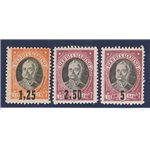 1927 - Onofri con nuovi valori soprast., serie n° 130/32. Cert.: IC. Cat. € 275 (**)