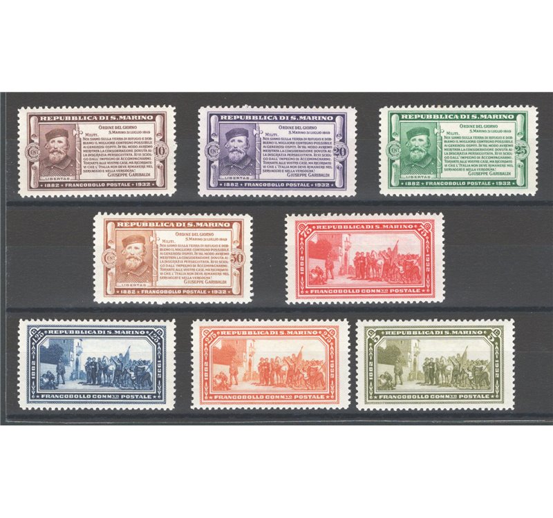 1932 - Garibaldi, serie n° 168/75. Firm.: Raybaudi - ED. Cert.: IC. Cat. € 2.000 (**)