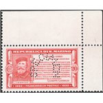 1932 - Garibaldi saggio 20 c. carminio (colore cambiato) non emesso con perforazione ad arco “specimen”, n° P169. Cert.: IC. Cer