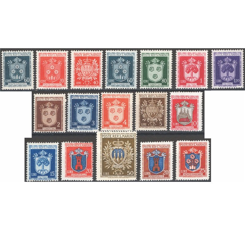 1945/46 - Stemmi, serie n° 279/95. Cat. € 135 (**)
