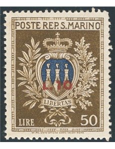 1946 - Stemma 10 £ su 50, n° 297. Cat. € 50 (**)