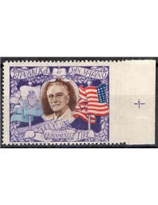 1947 - Presidente Roosevelt 5 £ non dent. a destra bordo di foglio, n° 303e. Cat. € 110 (*)