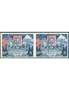 1947 - 50° Anniv. del Francobollo Americano coppia del 3 £ non dentellata a sinistra e la dentellatura centrale fortemente spost