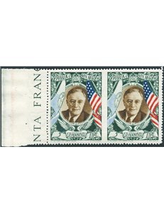 1947 - Presidente Roosevelt coppia del 5 £ non dent. al centro, P.A. n° 63ec. Timbrino Bolaffi. Cert.: IC. Cert.: Biondi. Cat. €