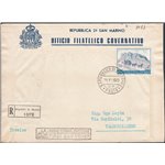 29/12/1949 - Raccomandata FDC da S. Marino per Valdobbiadene affrancata con U.P.U., n° 366