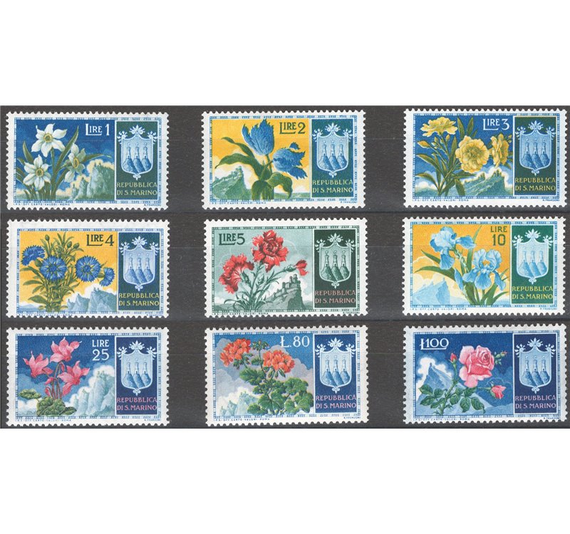 1953 - Fiori, serie n° 400/408. Cat. € 100 (**)