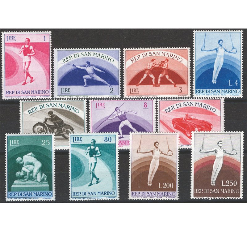 1954/55 - Propaganda sportiva, serie n° 409/19. Cat. € 100 (**)