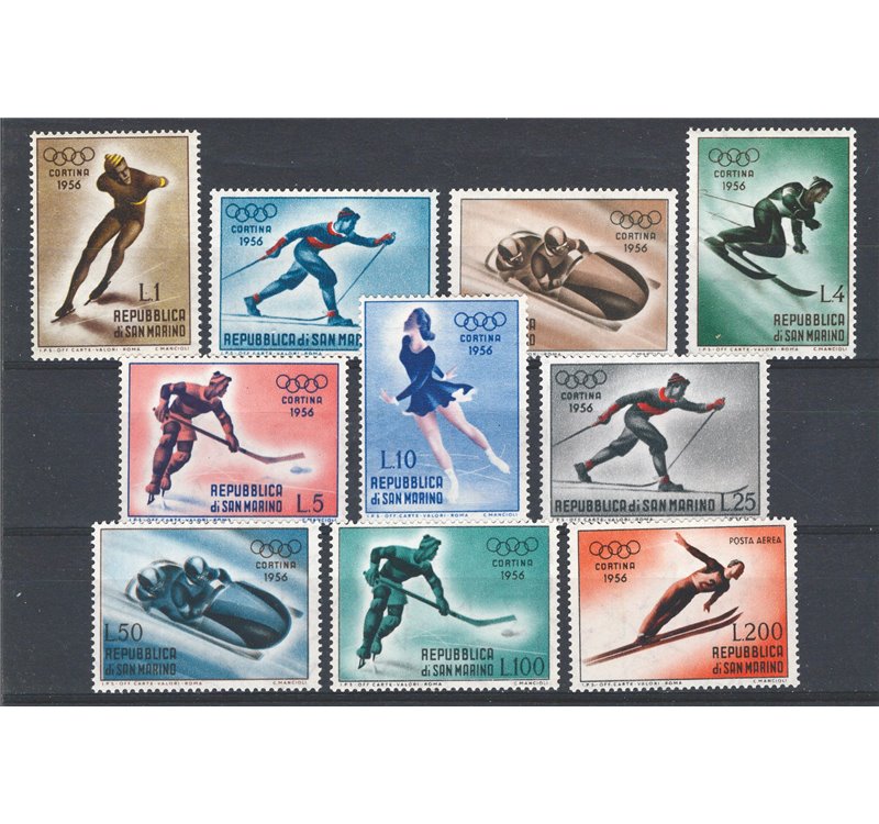 1955 - Olimpiadi di Cortina, serie n° 428/36 + P.A. 116. Cat. € 60 (**)
