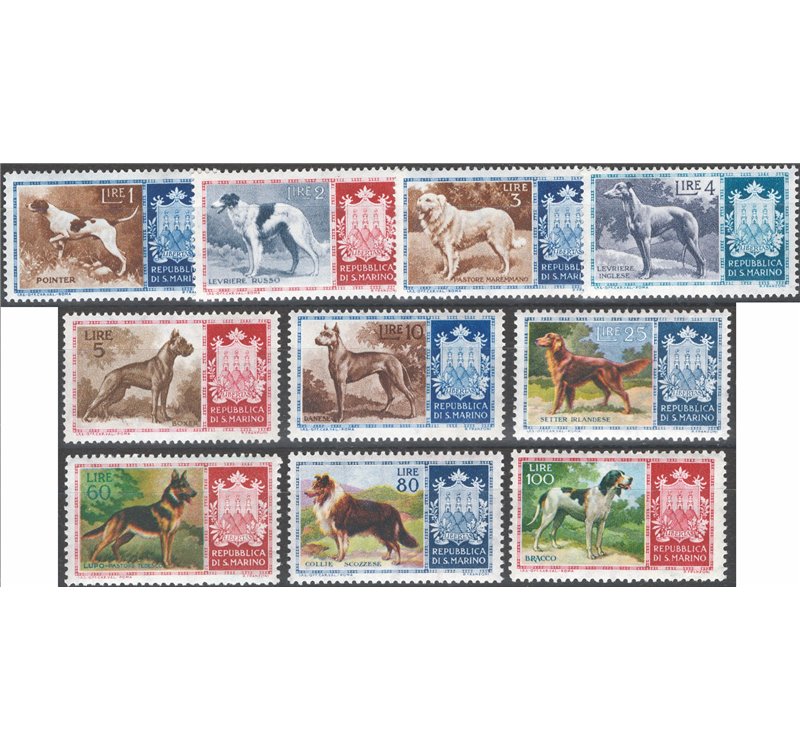 1956 - Cani, serie n° 439/48. Cat. € 62,50 (**)