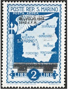 1943 - P.A. Caduta del fascismo 2 £ con doppia soprast., n° 38a. Firm.: Raybaudi. Cat. € 65 (**)