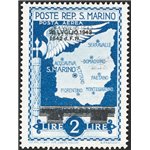 1943 - P.A. Caduta del fascismo 2 £ con doppia soprast., n° 38a. Firm.: Raybaudi. Cat. € 65 (**)