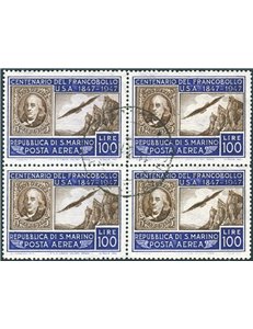 1947 - P.A. Francobollo Americano 100 £, n° 75 in quartina (U)