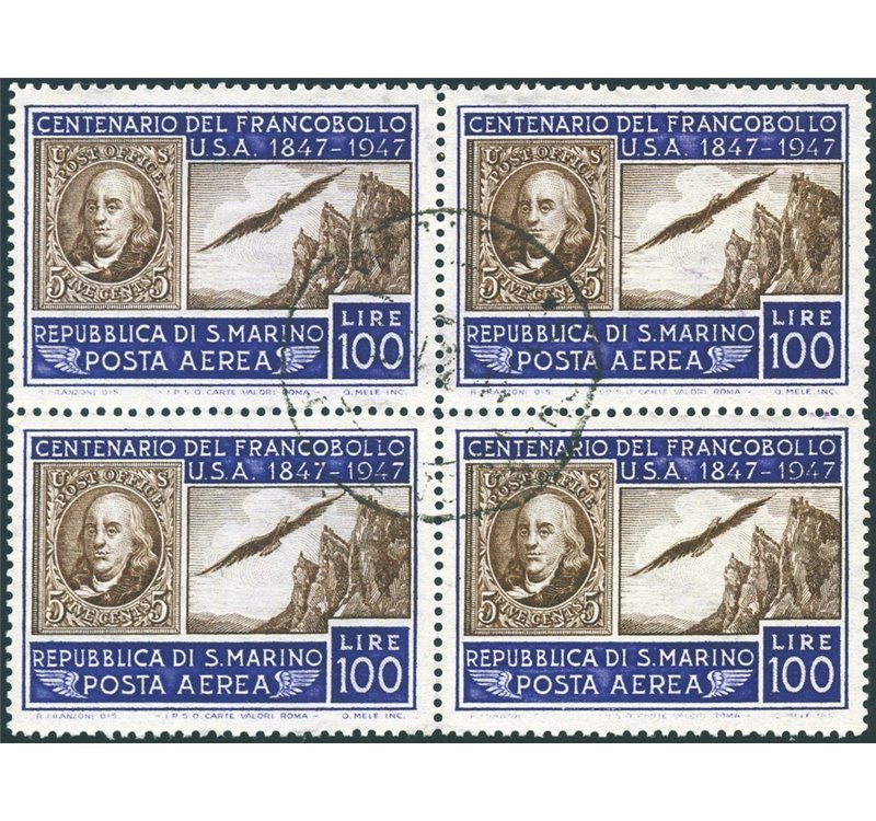 1947 - P.A. Francobollo Americano 100 £, n° 75 in quartina (U)