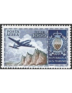 1954 - P.A. Aereo 1.000 £ azzurro e oliva, n° 112. Cat. € 200 (**)