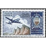1954 - P.A. Aereo 1.000 £ azzurro e oliva, n° 112. Cat. € 200 (**)