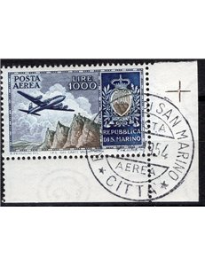 1954 - P.A. Bandierino 1.000 £, n° 112 angolo di foglio. Cat. € 140 (U)