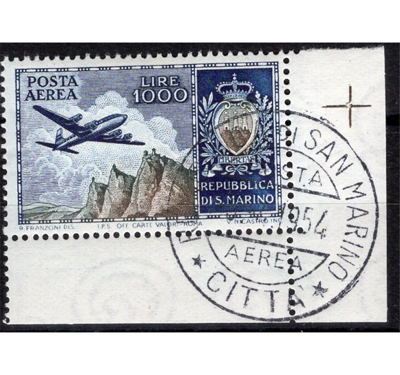 1954 - P.A. Bandierino 1.000 £, n° 112 angolo di foglio. Cat. € 140 (U)