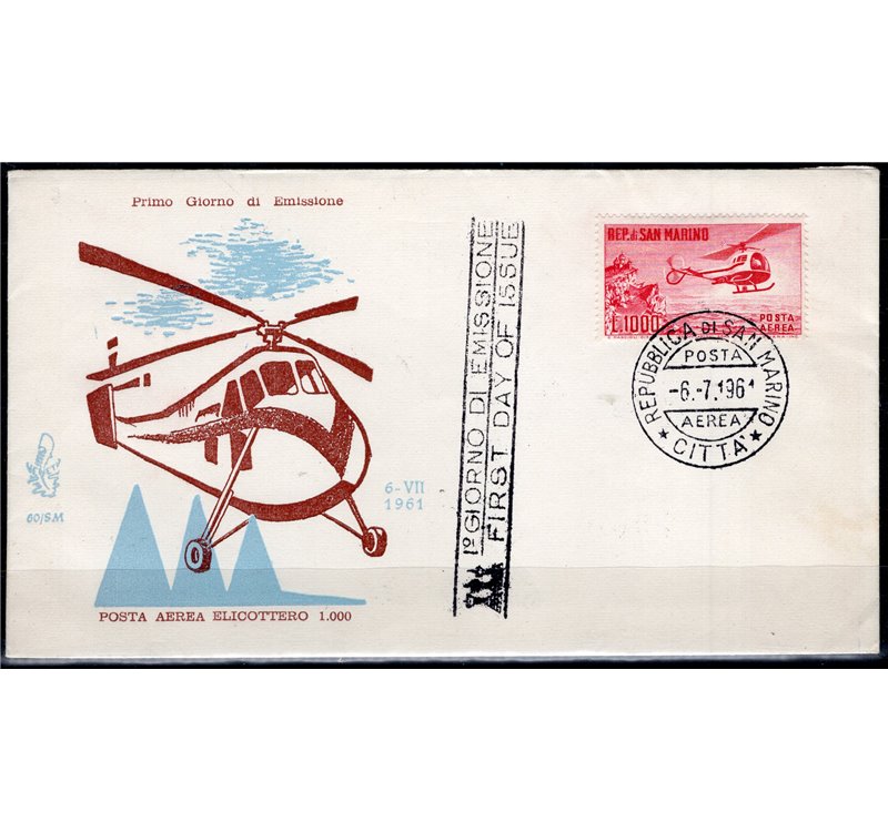 1961 - P.A. Elicottero 1.000 £ FDC Venetia, n° 138. Cat. € 62
