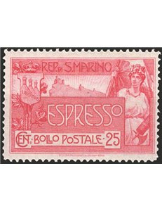 1907 - Espressi Allegoria 25 c. rosa carminio, n° 1. Cat. € 175 (**)