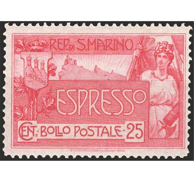 1907 - Espressi Allegoria 25 c. rosa carminio, n° 1. Cat. € 175 (**)