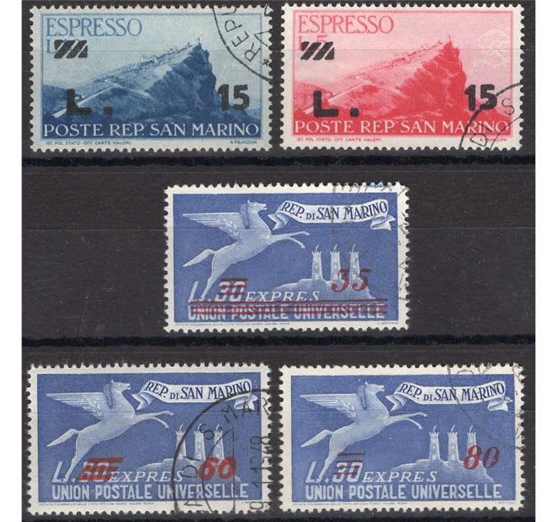 1947/48 - Espressi soprast. serie n° 16/20. Cat. € 75 (U)