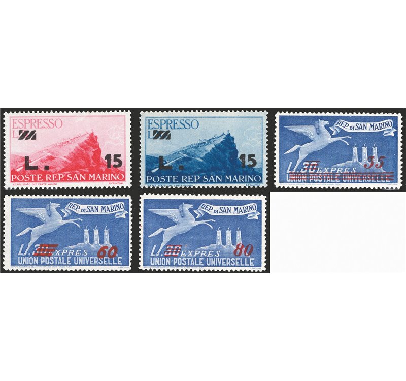 1947/48 - Espressi soprast., serie n° 16/20. Cat. € 150 (**)