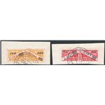 1948/50 - Pacchi postali alti valori con soprast. del nuovo valore 100 £ su 50 giallo e rosso e 200 £ su 25 carminio ed azzurro,