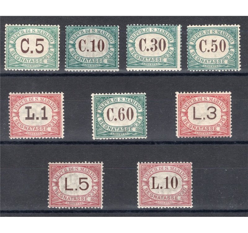 1897/1919 - Segnatasse cifra in ovale, serie n° 1/9. Cert.: IC. Cat. € 1.250 (**)