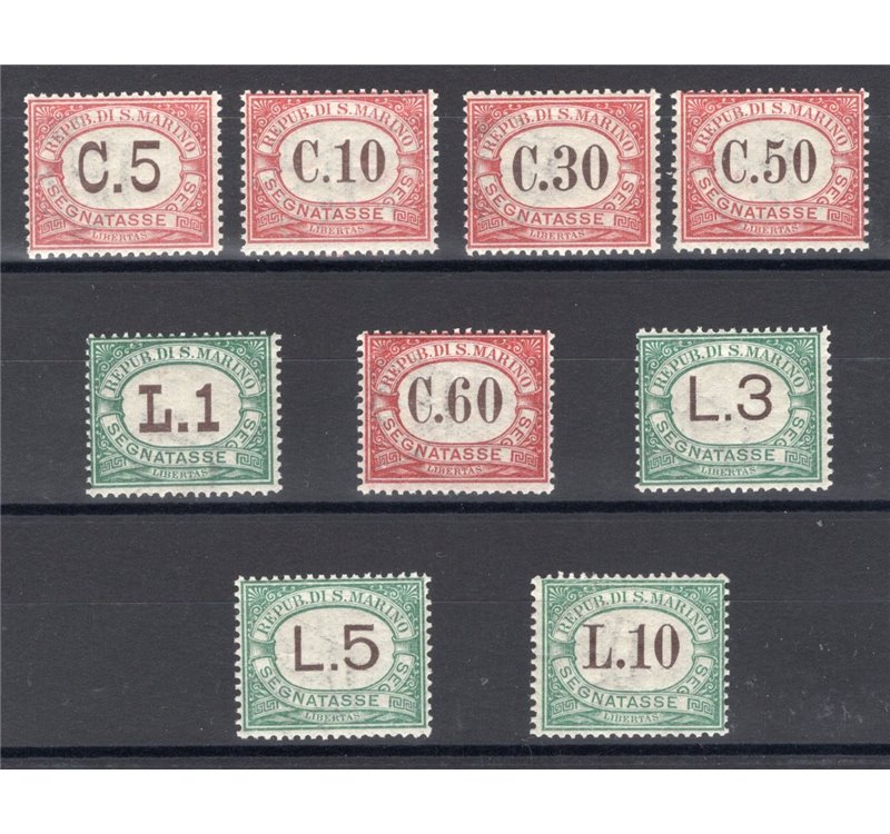 1924 - Segnatasse cifra colori cambiati, serie n° 10/18. Cert.: Biondi. Cat. € 2.750 (**)