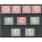 1924 - Segnatasse cifra colori cambiati, serie n° 10/18. Cert.: Biondi. Cat. € 2.750 (**)
