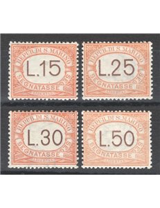 1927/28 - Segnatasse cifra alti valori complementari, serie n° 28/31. Cert.: IC. Cat. € 400 (**)