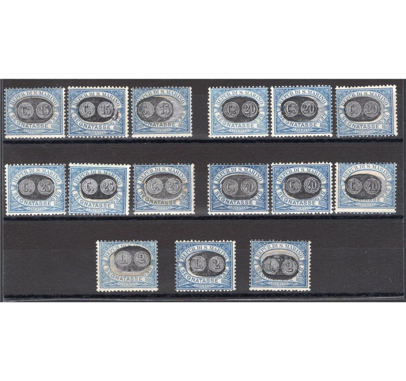 1931 - Segnatasse “mascherine” soprast., serie n° 32/46. Cert.: IC. Cat. € 1.650 (**)