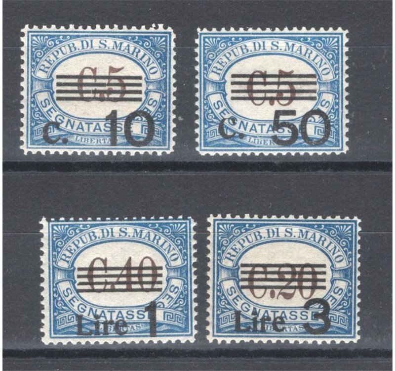 1940 - Segnatasse del 1939 con nuovi valori in soprastampa, serie n° 60/63 con ottima centratura. Cert.: IC. Cat. € 450 (**)