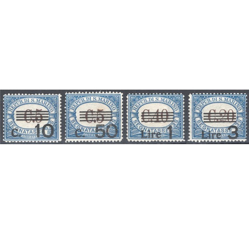 1940 - Segnatasse del 1939 con nuovi valori in soprastampa, serie n° 60/63. Cat. € 225 (**)