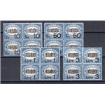 1940 - Segnatasse del 1939 con nuovi valori in soprastampa, serie n° 60/63 in quartina ottimamente centrati Cert.: IC. Cat. € 1.