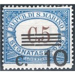 1940 - Segnatasse varietà, 10 c. su 5 c. azzurro con soprastampa fortemente spostata in basso, il francobollo risulta più grande