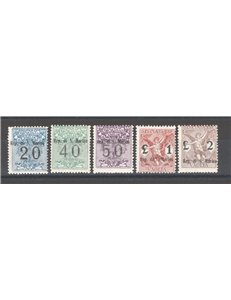 1924 - Segnatasse vaglia del Regno soprast. "Rep. di San Marino" senza il 3 £, n° 1/5. Cert.: IC. Cat. € 3.750 (**)