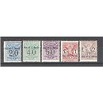 1924 - Segnatasse vaglia del Regno soprast. "Rep. di San Marino" senza il 3 £, n° 1/5. Cert.: IC. Cat. € 3.750 (**)
