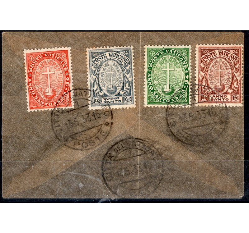 1933 - Anno Santo, serie n° 15/18 su bustina in pergameno. Cat. € 80 (U)